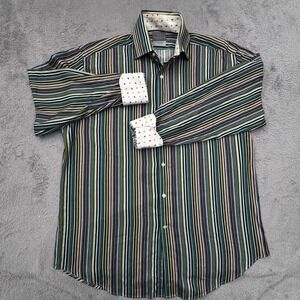 Thomas Dean Shirt Men's Size Large Long‎ Sleeve Button Front Striped